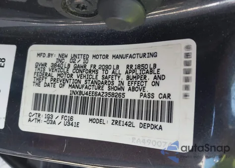 2010 Toyota Corolla Le z USA, uszkodzony, nr VIN 1NXBU4EE6AZ358265